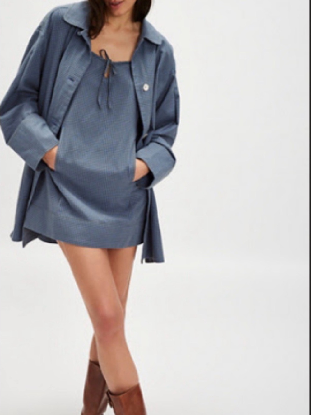 🧶 2/$22 Free People Blue Gingham Tie-Strap Dress